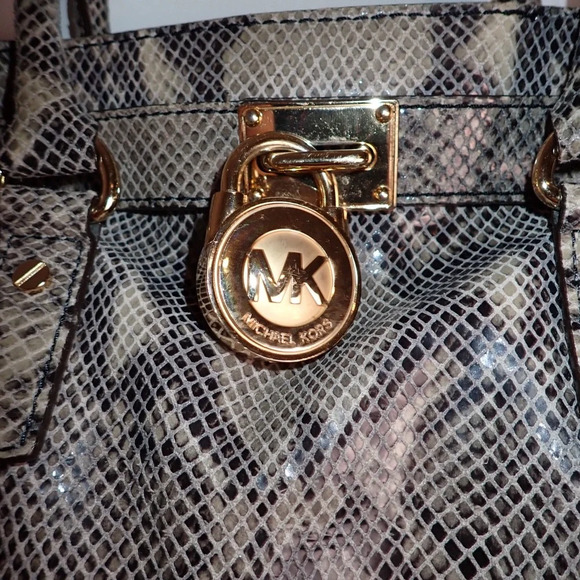 Michael Kors Ombré Hamilton Leather Snakeskin Embossed Satchel Shoulder Bag - Picture 12 of 15